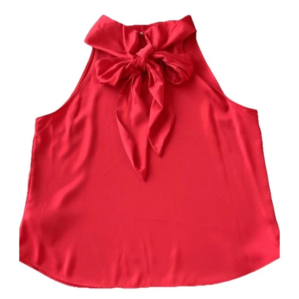 Tommy Hilfiger Red Blouse L Tie Front Sleeveless Top Dressy Layer NWT